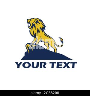 Wild Lion Logo Roaring on the Mountain Hill Stock Vector
