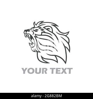 Lion Roaring Logo. Line Art Design Template Vector Illustration Stock Vector
