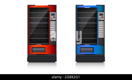 Set of empty vending machines. Red and blue vending machines isolated on white. Stock Vector