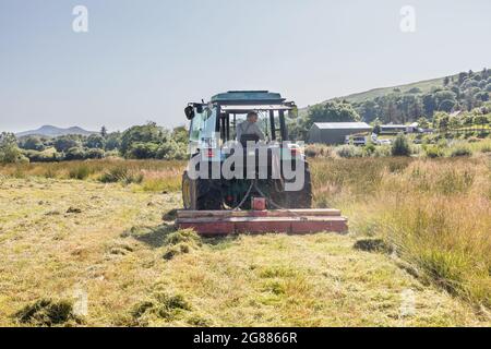 Kealkill, Bantry, Cork, Ireland. 17th June 2021.Farmer Seán O'Connor topping his field using a flail-type mower in Kealkill, Bantry, Co. Cork, Ireland. - Picture; David Creedon Stock Photo