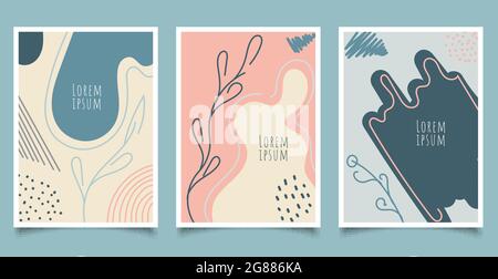Set of cover brochure template abstract hand drawn pattern organic shapes with line pastel color background. Vector illustration Stock Vector