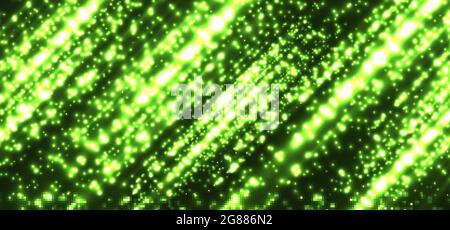 Abstract technology futuristic green magic particles lines light sparkling glitter on dark background. Vector illustration Stock Vector