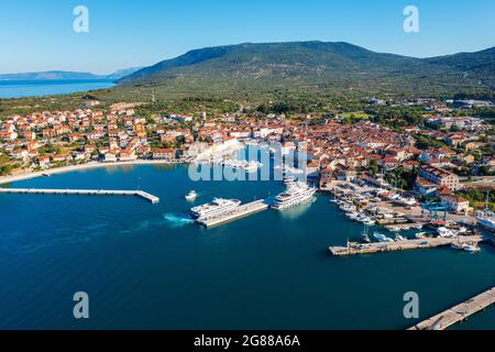 Aerial view of Cres, a town in Cres Island, the Adriatic Sea in Croatia Stock Photo
