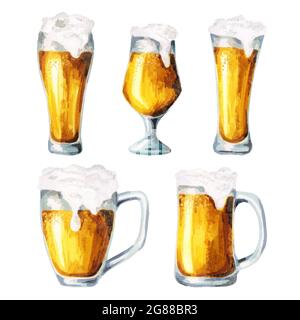 Beer glasses. Waterolor Stock Photo