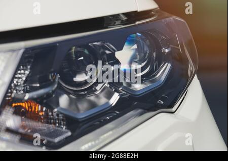 Led lamps in car headlight close up view Stock Photo