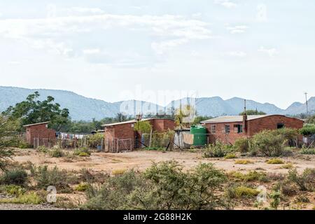 VONDELING, SOUTH AFRICA - APRIL 21, 2021: Farm worker houses near Vondeling Railway Station on road R407 between Klaarstroom and Willowmore Stock Photo