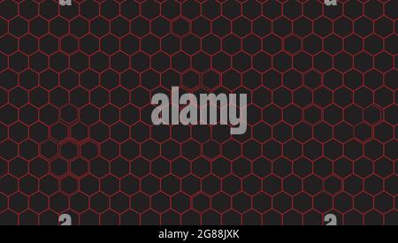 Black background and abstract background of red hexagon lines Stock Vector
