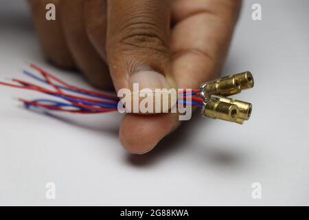 Set of red dot laser diode modules with copper casing use for making creative electronic projects Stock Photo