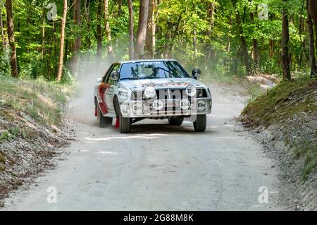 Toyota Celica Twin-Cam Turbo racing on the rally stage at the Goodwood Festival of Speed 2013. Bjorn Waldegard 1980s Group B rally car Stock Photo