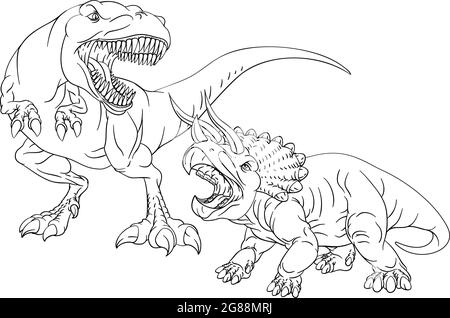 Coloring Book Page Dinosaurs In Outline Stock Vector