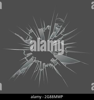 Gun Shot Bullet Hole In Broken Glass Design Stock Vector