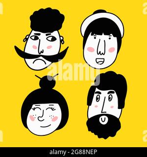 Hand drawn set of people avatars for social media, website Stock Vector