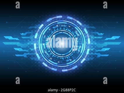 Digital infographic and computer data. Abstract hologram hi-tech background. Virtual reality technology electric innovation. Circuit board interface. Stock Vector