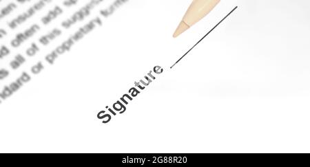 Making Signature on the screen concept. Signing the document with electronic siganture, closeup, banner photo Stock Photo