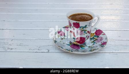 turkish coffee cup on wooden table Stock Photo
