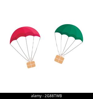 Gift boxes flying with parachutes. Vector illustration Stock Vector