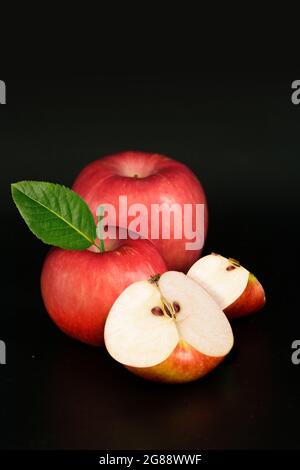 Group red apple on black background and isolate Stock Photo