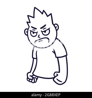 Man with angry emotion. Mad emoji avatar. Portrait of a grumpy person. Cartoon style. Flat design vector illustration. Stock Vector