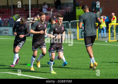 Oswestry, England 13 July 2021. UEFA Europa Conference League First qualifying round match between Newtown AFC and Dundalk. Stock Photo