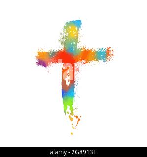 Multi-colored cross. Cross made of rainbow blots. Vector illustration Stock Vector