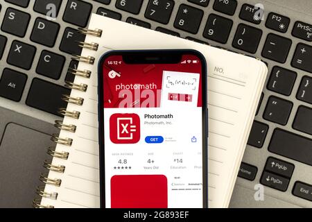 Kharkov, Ukraine - July 2, 2021: Photomath app on the screen mobile phone Stock Photo