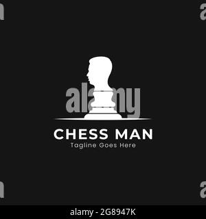 Chess man logo template with head illustration in modern style vector design Stock Vector