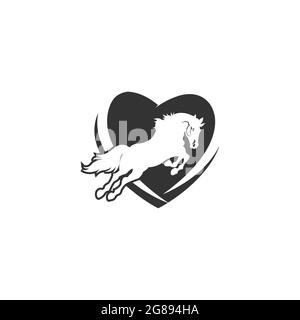 Vector horse black vector head face outline silhouette drawing illustration in heart frame shape on white background. EPS 10 Stock Vector