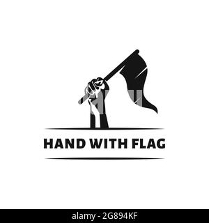 Hands clenched holding flag, power symbol, strength icon logo vector Stock Vector