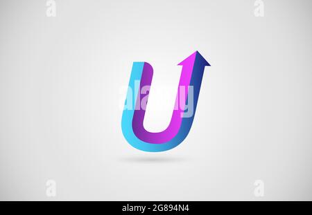 U arrow alphabet letter logo for business and company in blue and pink color. Corporate brading and icon lettering with gradient design Stock Vector