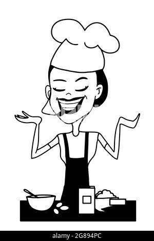 Cartoon woman chef or cook character holding a pizza and giving a ...