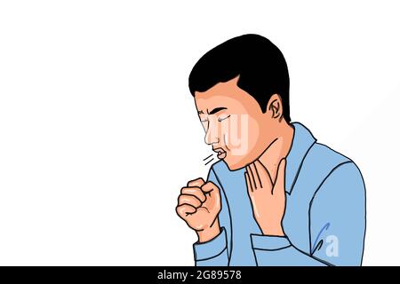 coughing man or sick man cold half body illustration Stock Photo