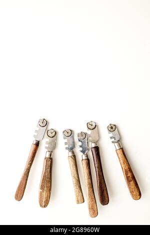 Old glass cutters on a white background, Special glazing tools Stock Photo