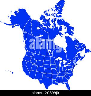 Blue colored North America outline map. Political north american map. Vector illustration map. Stock Vector