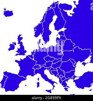 Blue colored European states map. Political europe map. Vector illustration map. Stock Vector