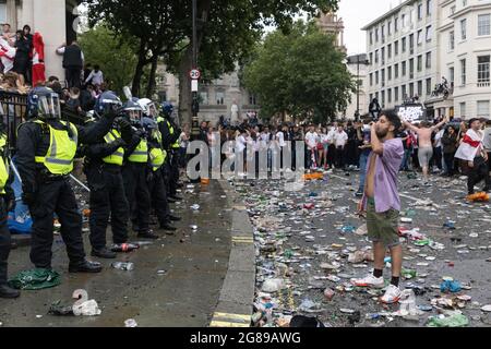Riot police clash with fans during the England vs Italy Euro 2020 final ...