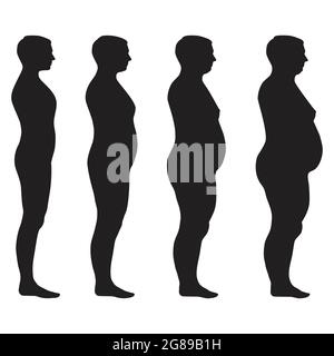vector fat body, weight loss, man overweight silhouette illustration Stock Vector