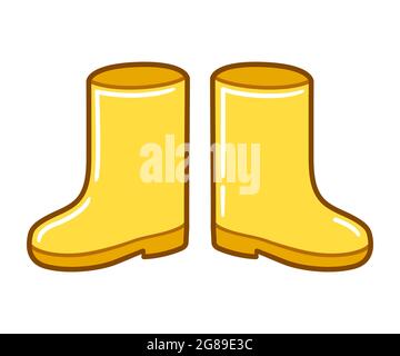 Cartoon yellow rubber rain boots. Vector clip art illustration. Stock Vector