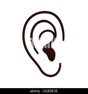 Human ear line icon, simple cartoon drawing. Black and white outline. Isolated vector clip art illustration. Stock Vector