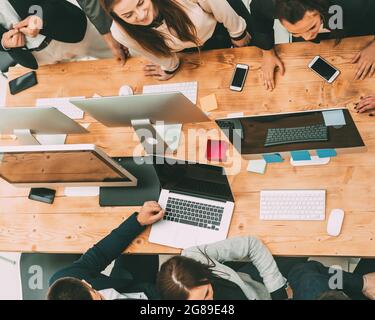 top view. business team in the workplace. Stock Photo