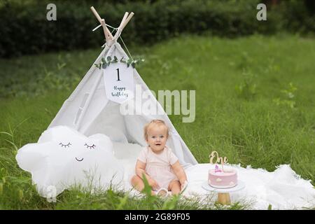 Celebrating first birthday. Photo background for celebrating first birthday,  Kids party organization Stock Photo - Alamy