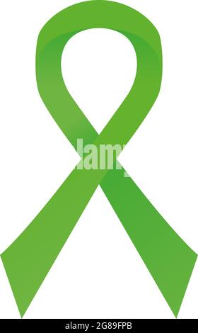 Green awareness ribbon. Bipolar disorder, Cerebral palsy, Depression, Kidney cancer, Mitochondrial disease, Mental health,Lyme disease, solidarity day Stock Vector