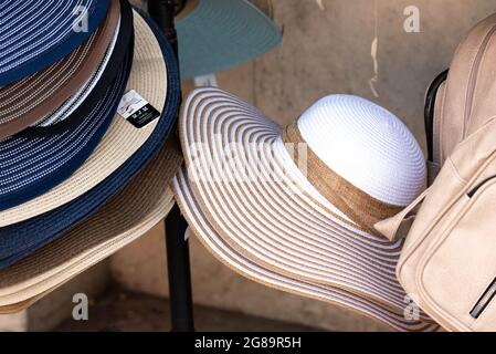 Fashionable straw hats on display 