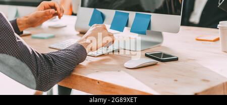 close up. office employee working on a computer . Stock Photo