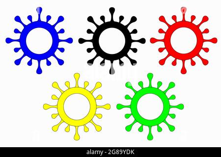 Tokyo, Japan - July 18, 2021: Flag of the 2020-2021 Tokyo Olympics. Separate olympic rings with social distancing formed by the design of cells. Stock Photo