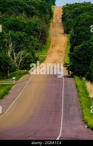 Hilly rural road near Brandon, South Dakota. Stock Photo