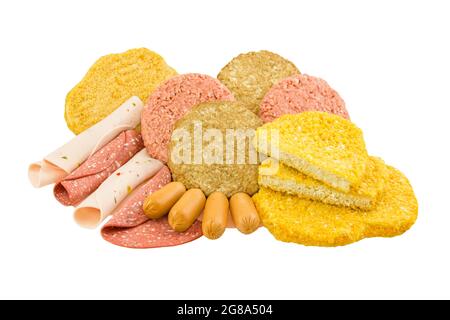 Vegetarian and vegan meat substitutes isolated on white background Stock Photo