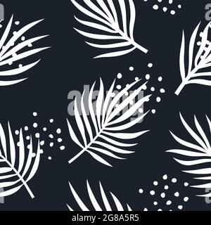 Seamless pattern with palm tree leaves. Trendy hand drawn background Stock Vector