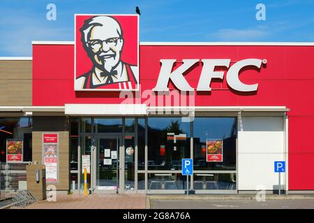 Sign And Logo KFC Kentucky Fried Chicken Fast Food, North Rhine-Westphalia, Germany, Europe Stock Photo