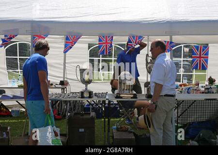 London, UK, 18th July 2021. 154th Molesey Amateur Regatta, River Thames, Hurst Park Riverside, East Molesey, near Hampton Court, Surrey, England, Great Britain, United Kingdom, UK, Europe. Womens junior quad races at the annual amateur rowing competition and social event established in 1867. Credit:  Ian Bottle/Alamy Live News Stock Photo