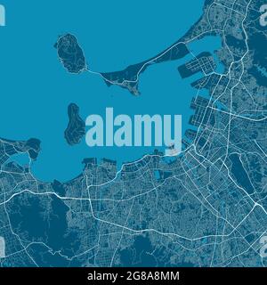 Detailed map of Fukuoka city administrative area. Royalty free